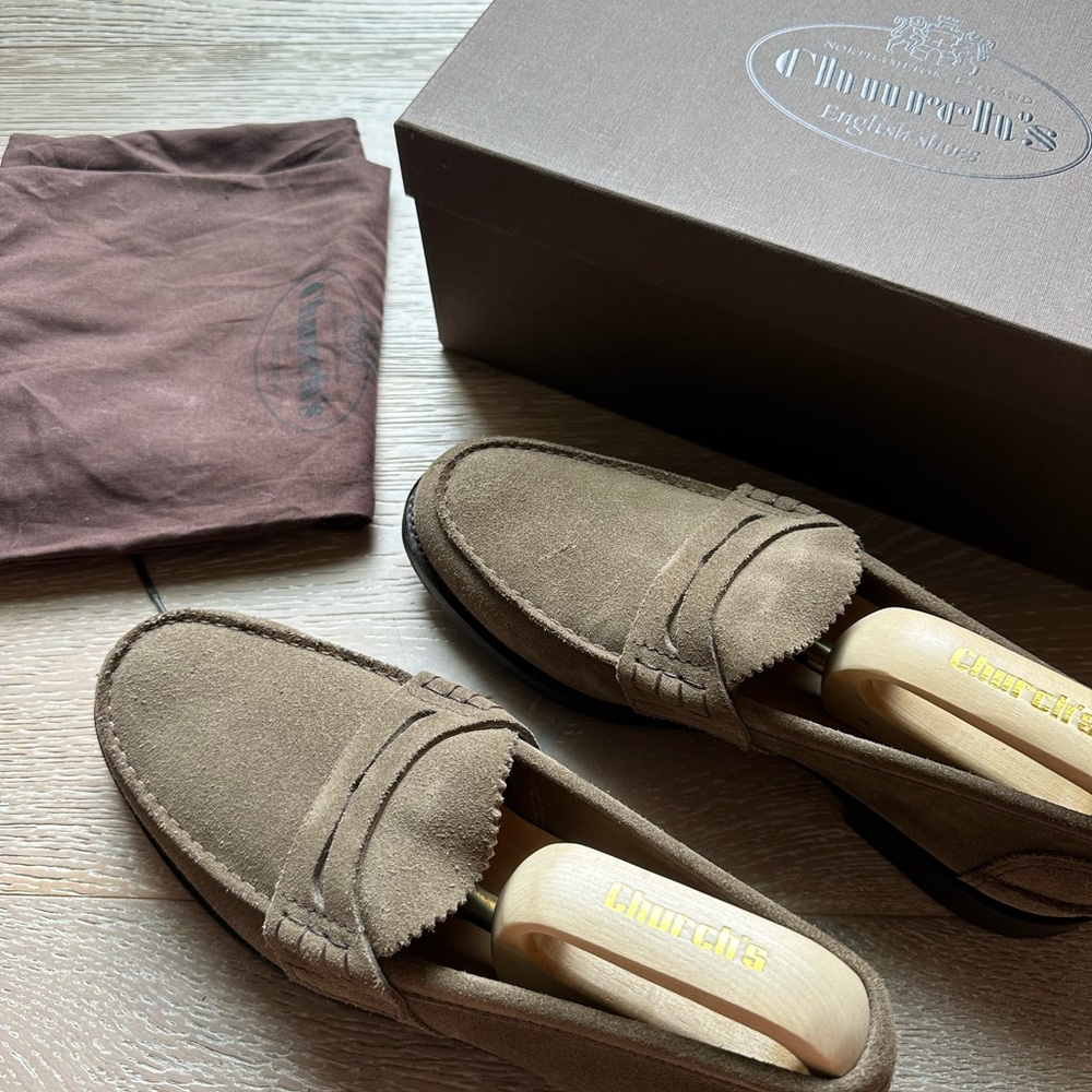 Church’s Dark Green Suede Pembrey Loafers US 10 Made in England